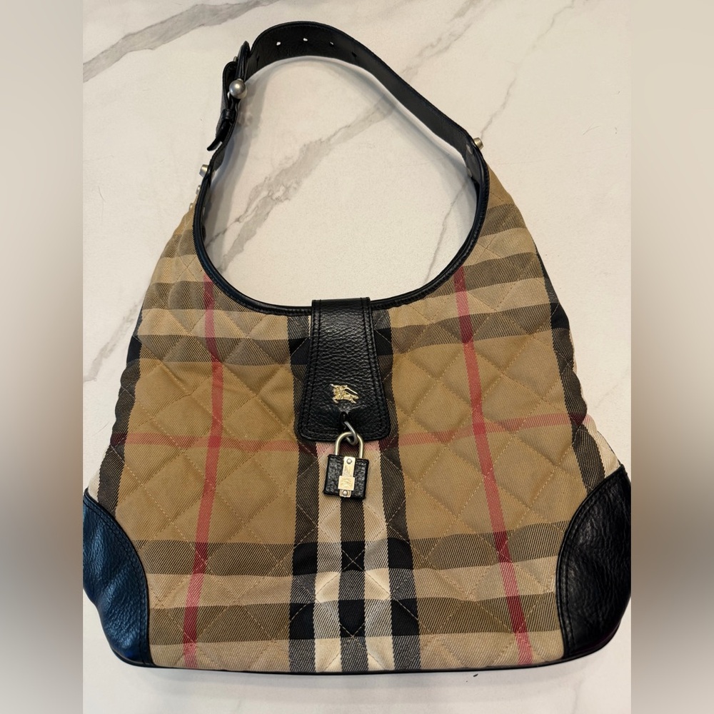 Burberry Checkered Hobo Bag in Tan and Black
